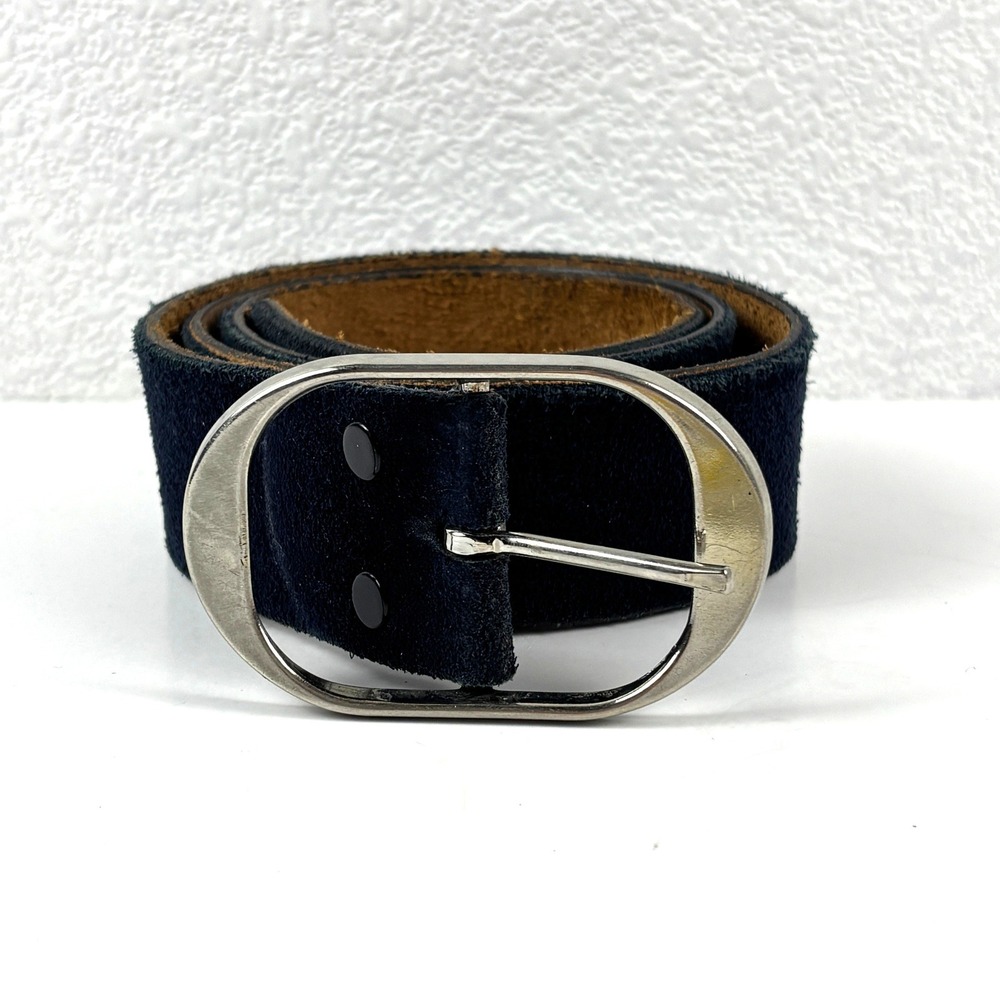 Dante Belt Mens 30 Navy Blue Genuine Suede Leather Silver Oval Buckle Vintage